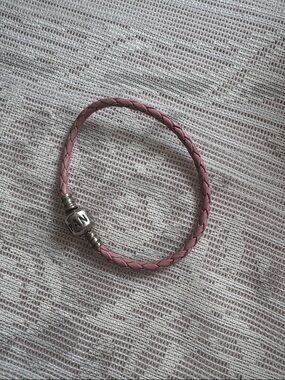 Pandora Dusty Pink Braided Leather Bracelet with Silver Clasp